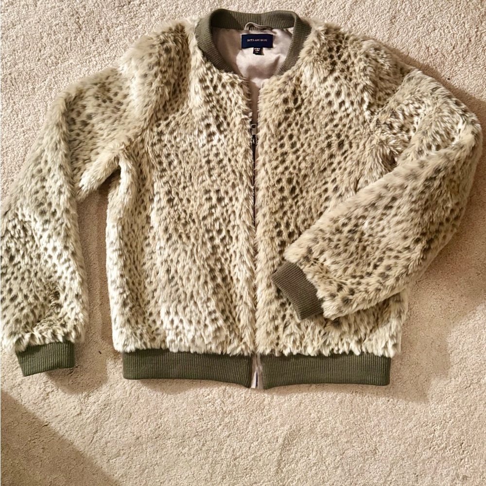 Skies Are Blue Faux Fur Jacket with Olive Accents, very gently worn, size XS